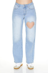 Heart Cutout Straight-Leg Jeans