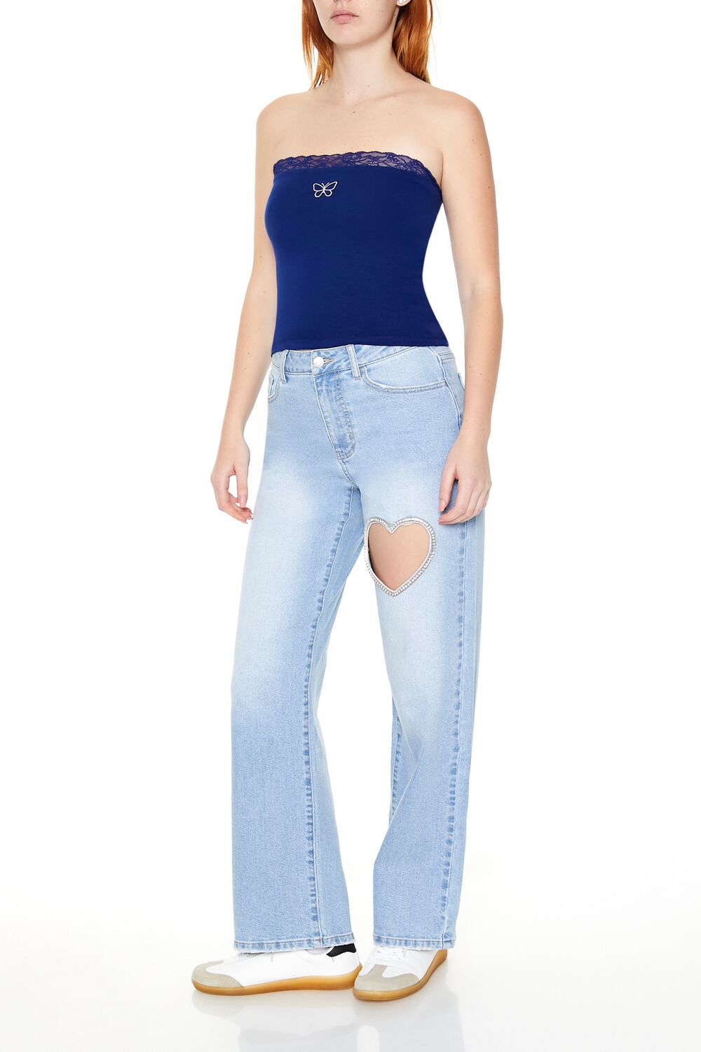 Heart Cutout Straight-Leg Jeans