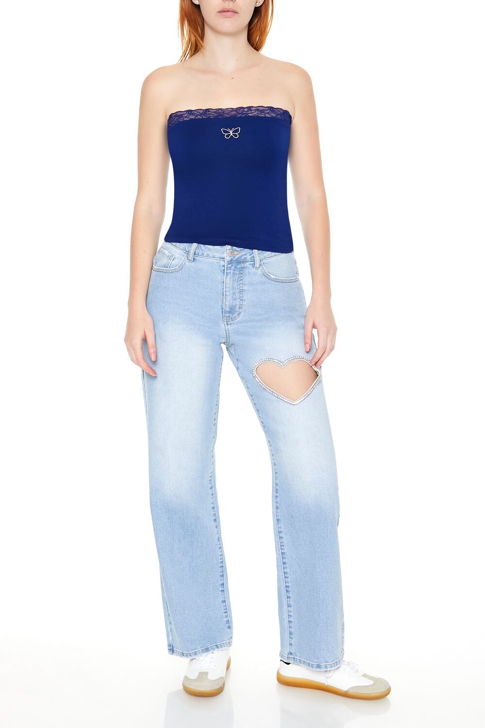 Heart Cutout Straight-Leg Jeans