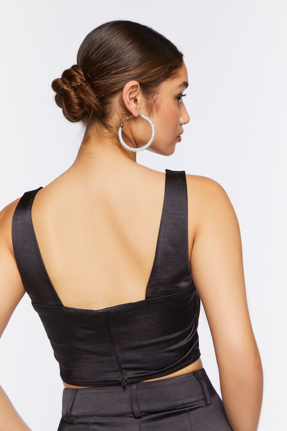 Satin V-Hem Crop Top