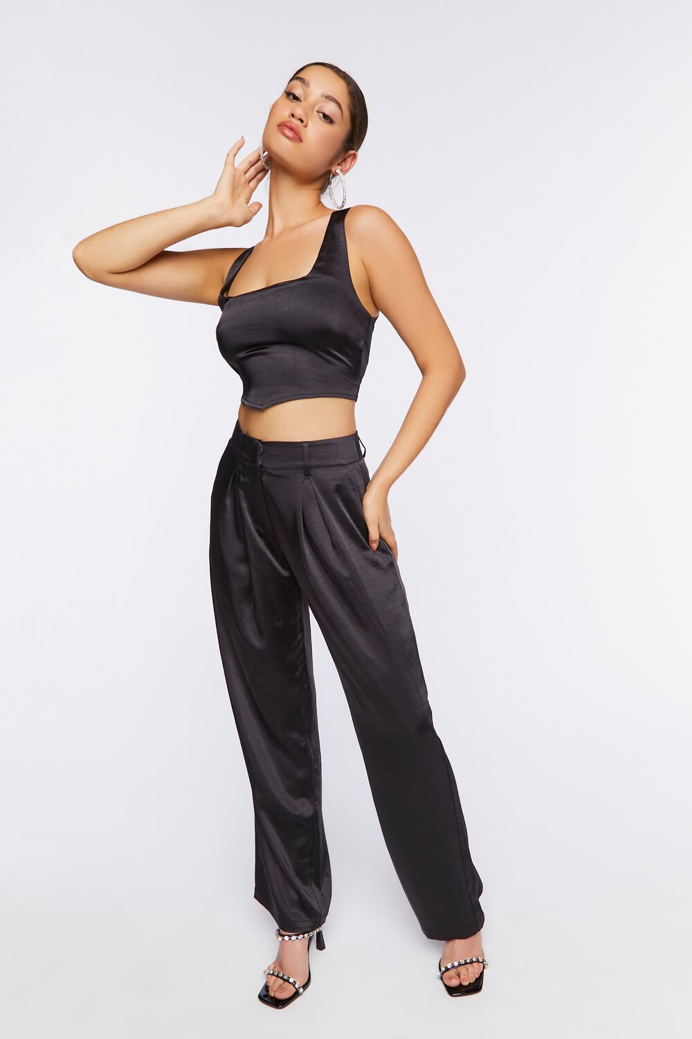 Satin V-Hem Crop Top