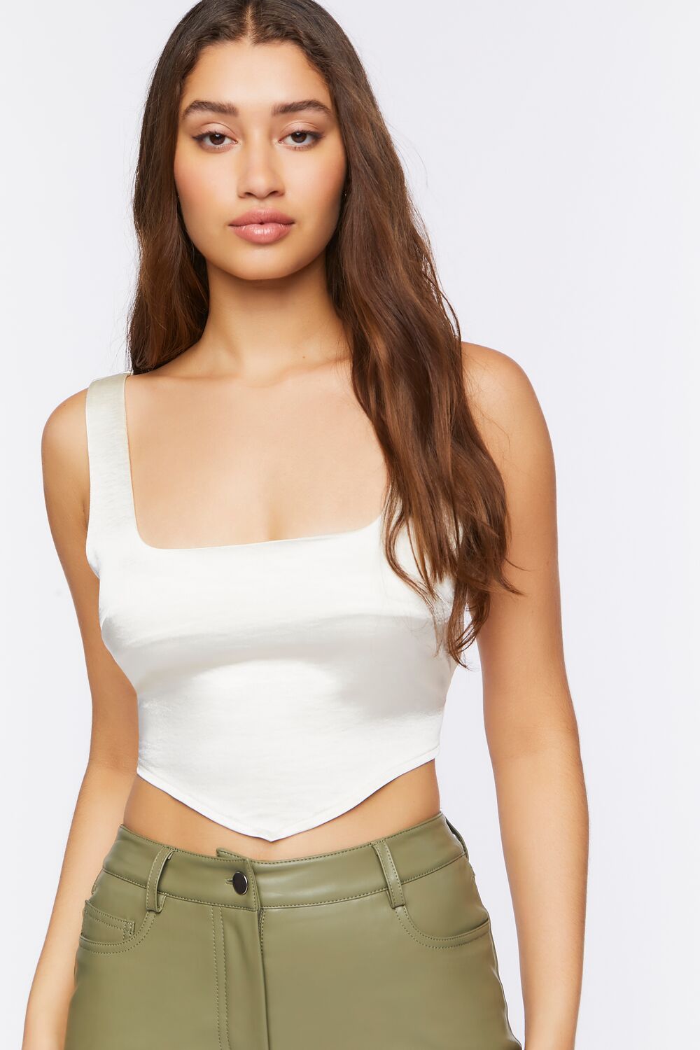 Satin V-Hem Crop Top
