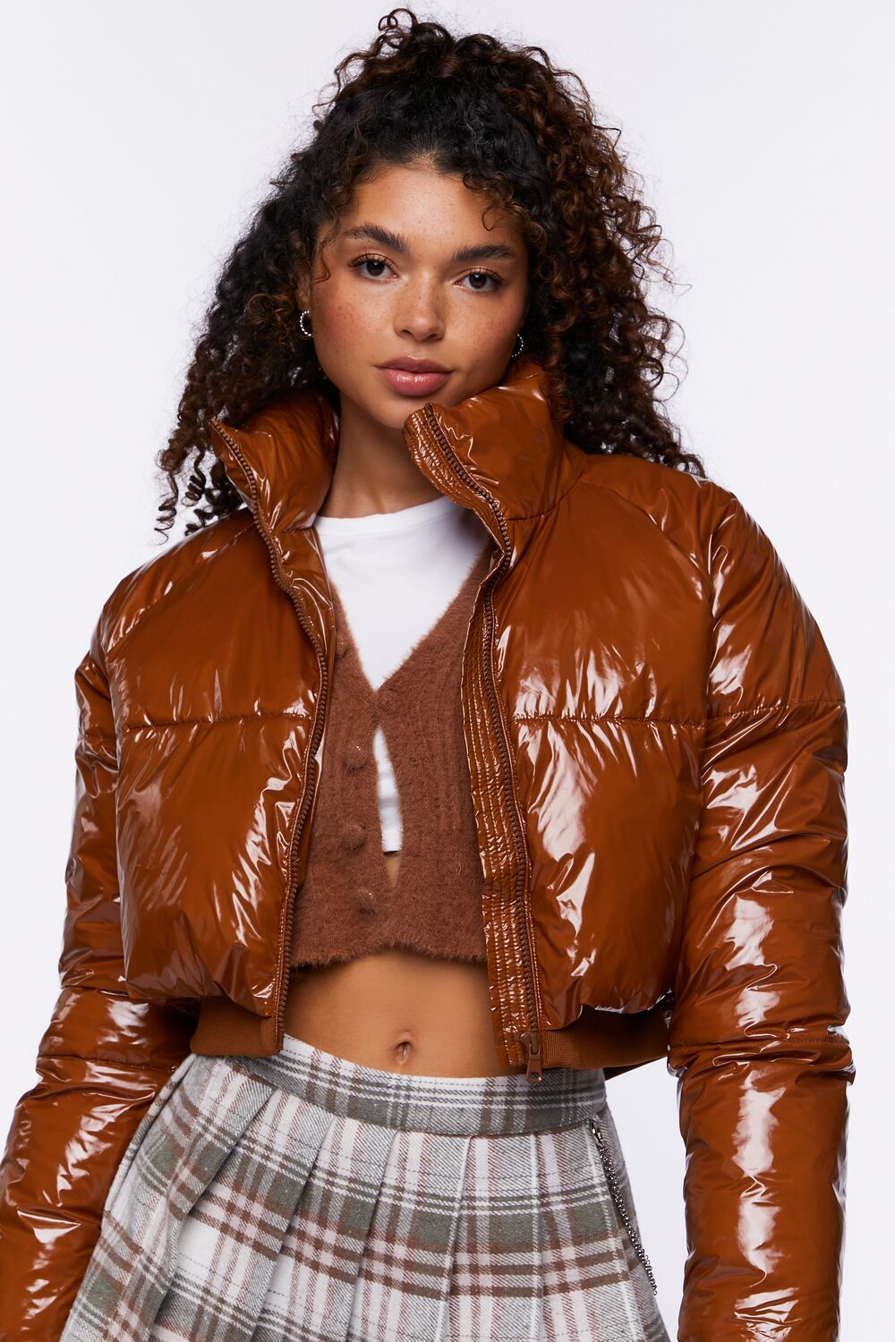 Faux Patent Leather Puffer Jacket