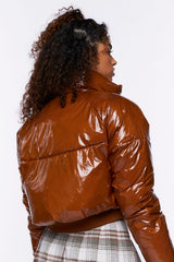 Faux Patent Leather Puffer Jacket