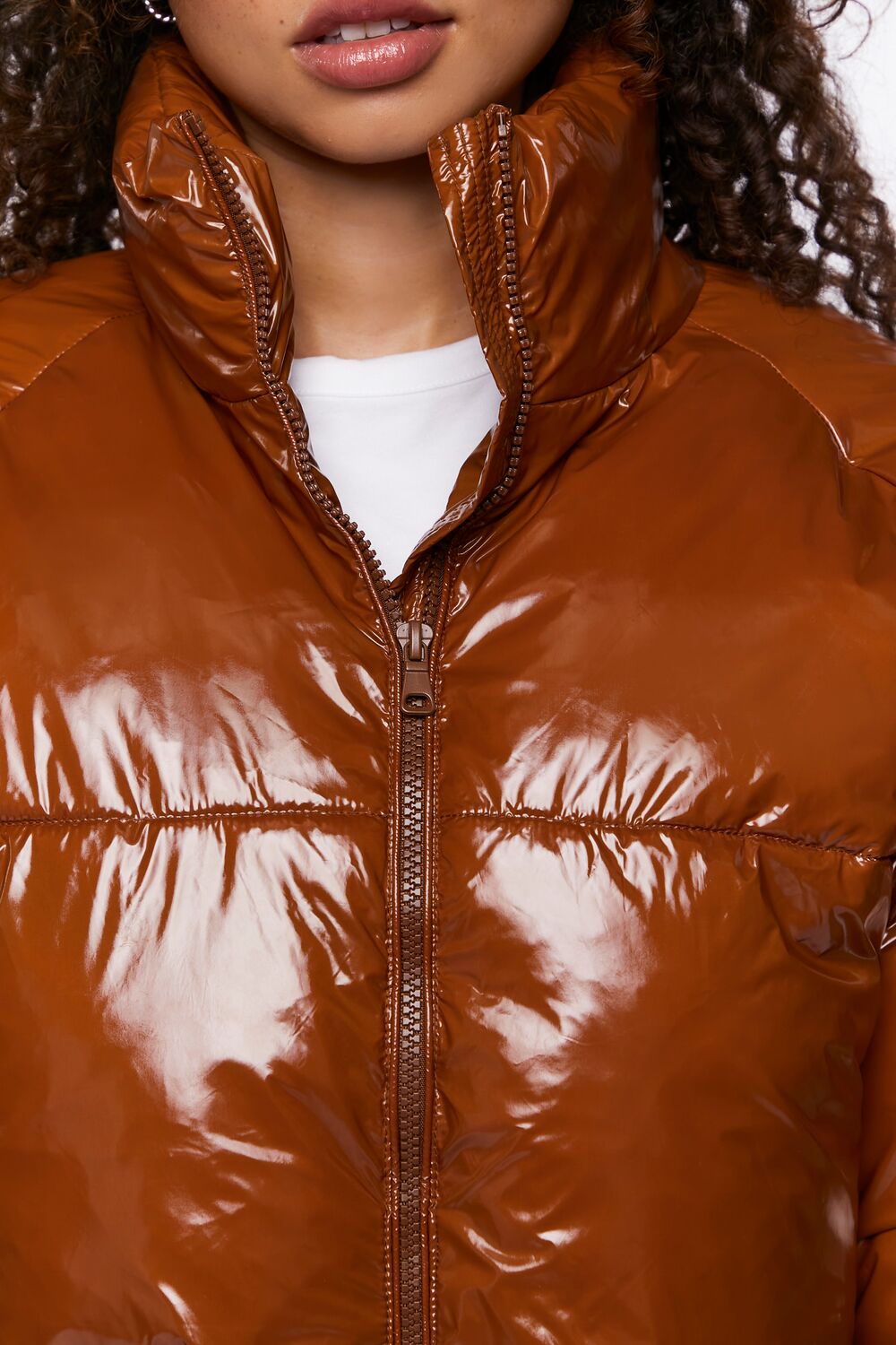 Faux Patent Leather Puffer Jacket