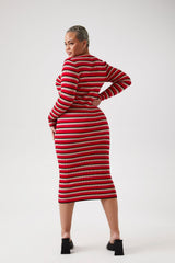 Plus Size Striped Lace-Up Sweater Dress