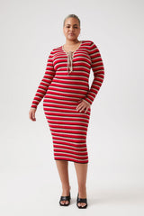 Plus Size Striped Lace-Up Sweater Dress