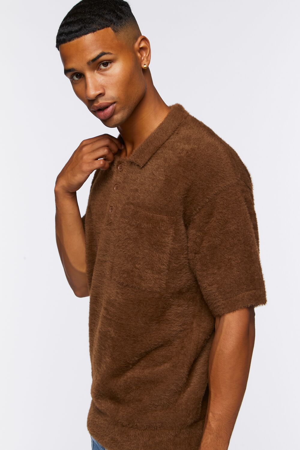 Fuzzy Knit Polo Shirt