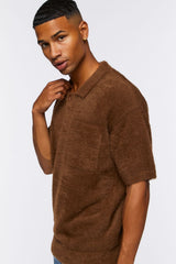 Fuzzy Knit Polo Shirt