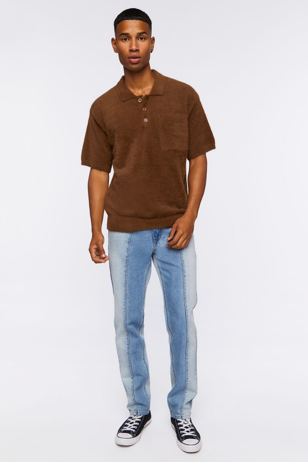 Fuzzy Knit Polo Shirt