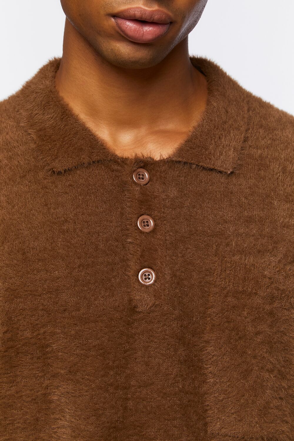 Fuzzy Knit Polo Shirt