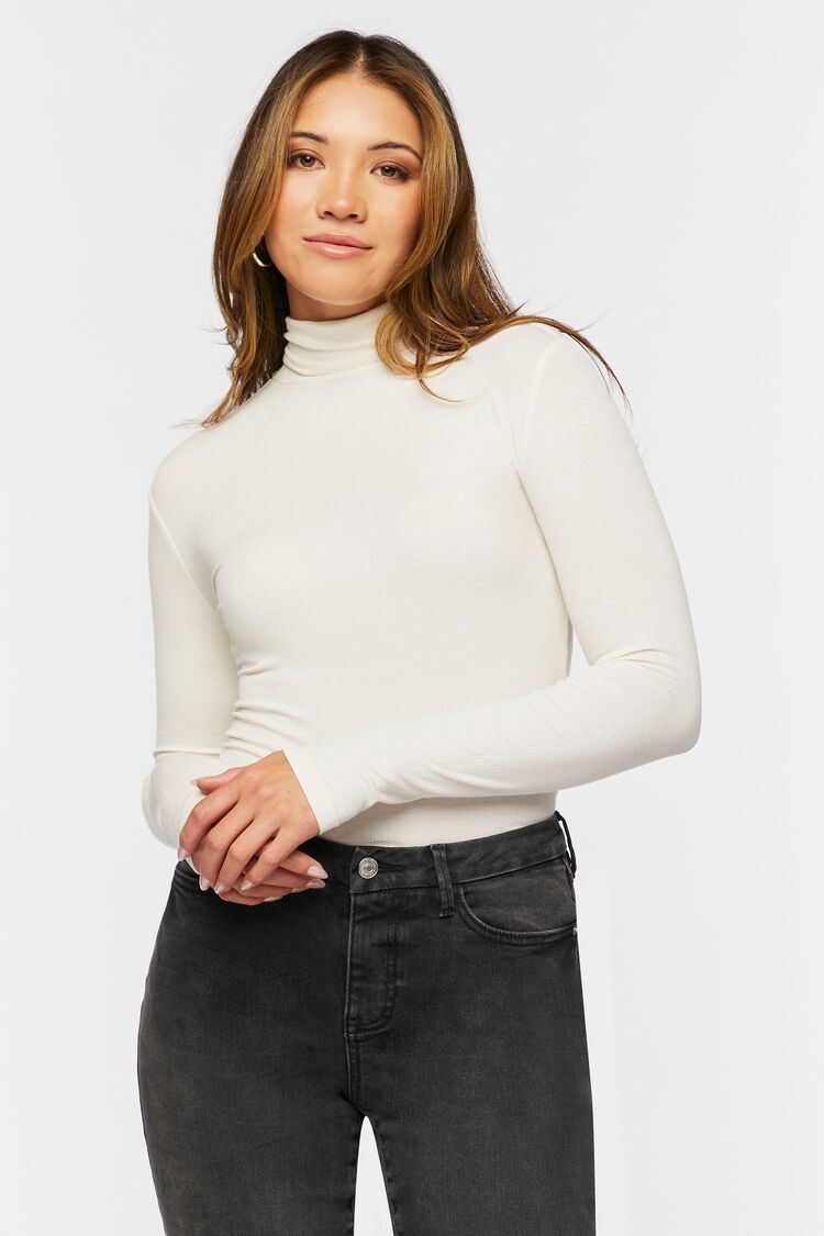 Ribbed Turtleneck Long-Sleeve Top