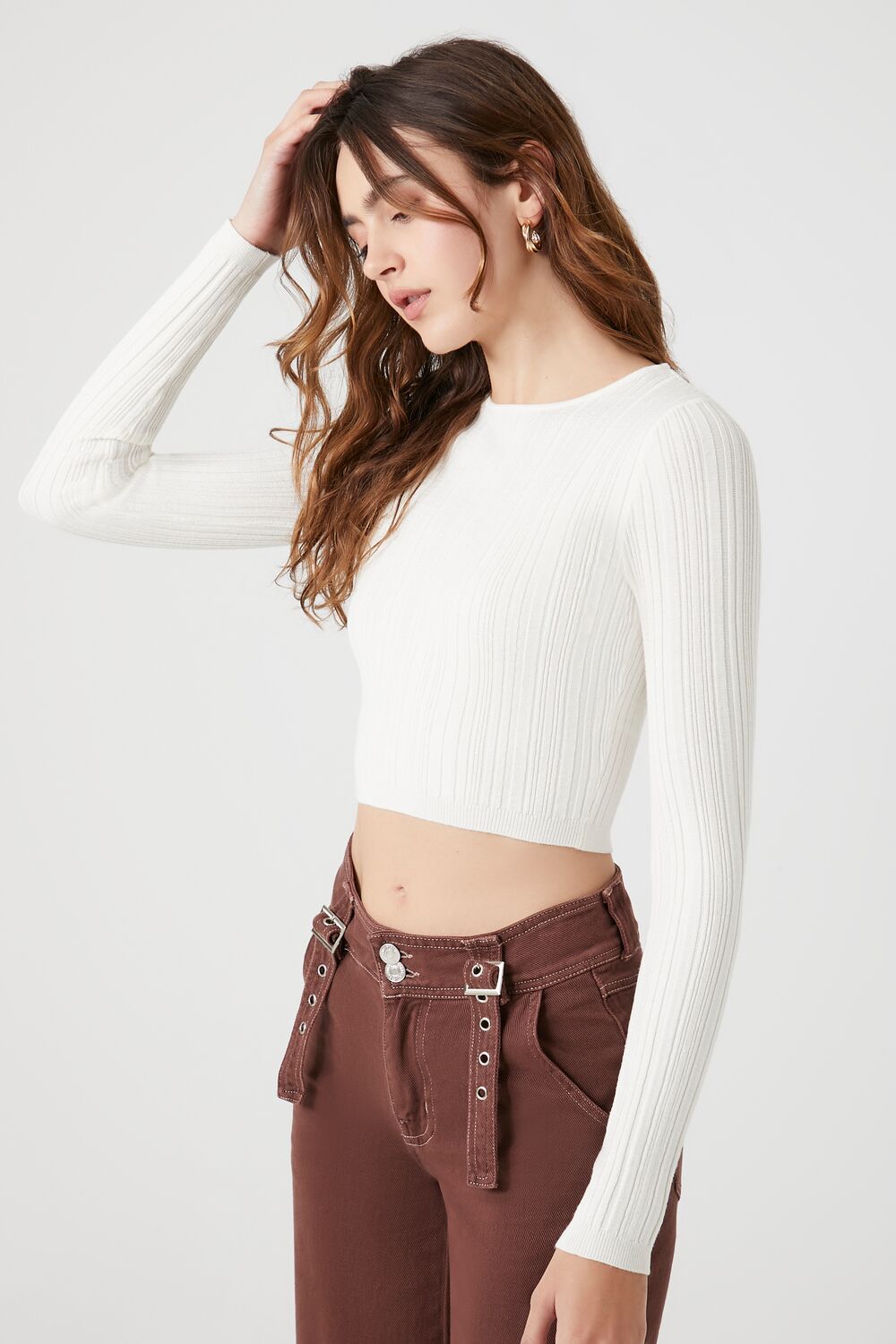 Cropped Rib-Knit Sweater