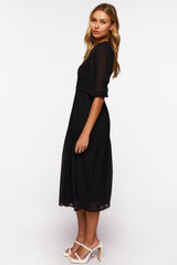 Smocked Chiffon Peasant-Sleeve Dress
