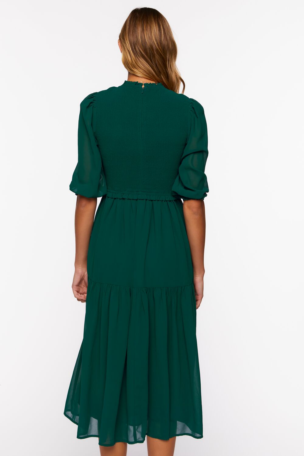 Smocked Chiffon Peasant-Sleeve Dress