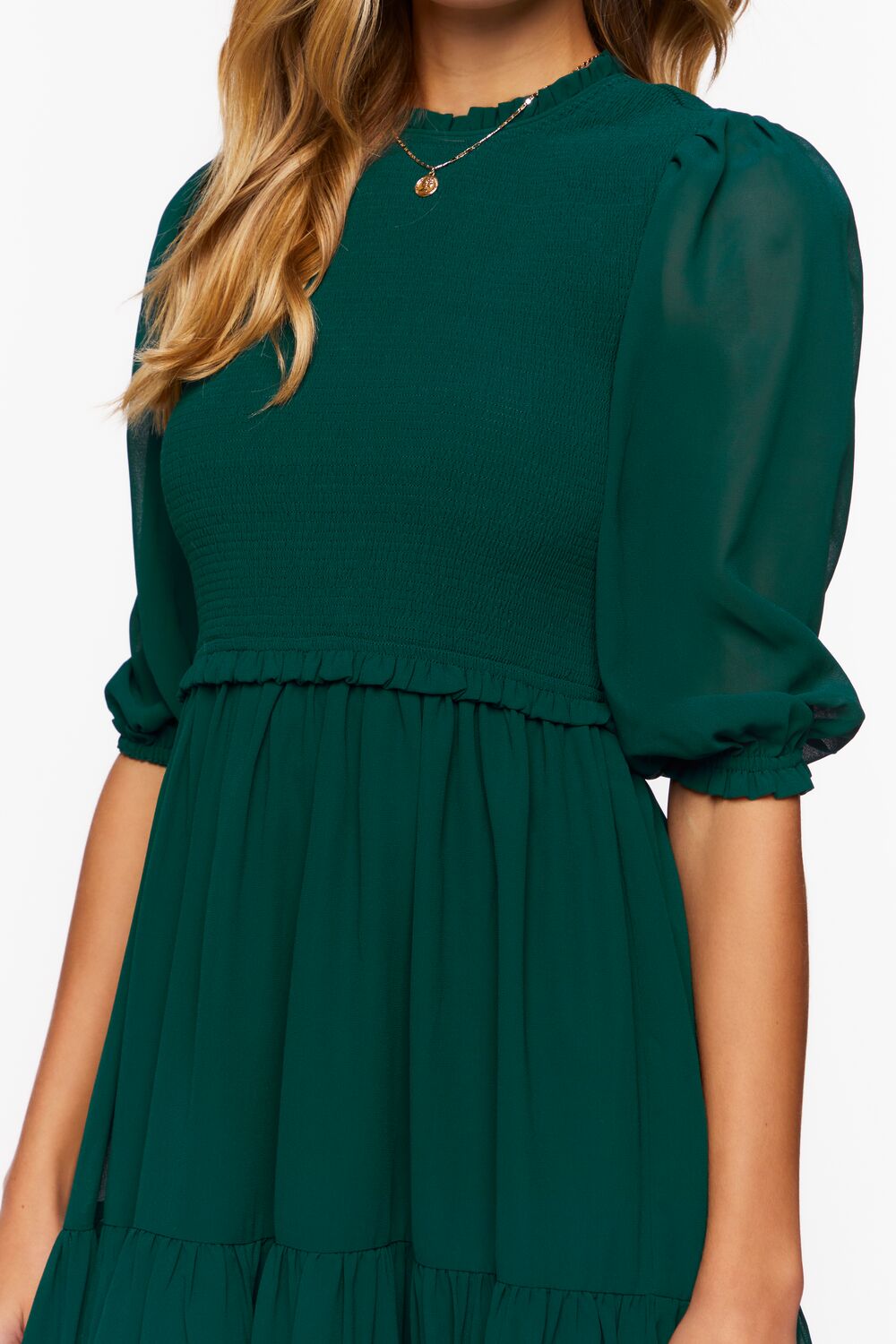 Smocked Chiffon Peasant-Sleeve Dress