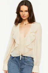 Chiffon Split-Front Flounce Top