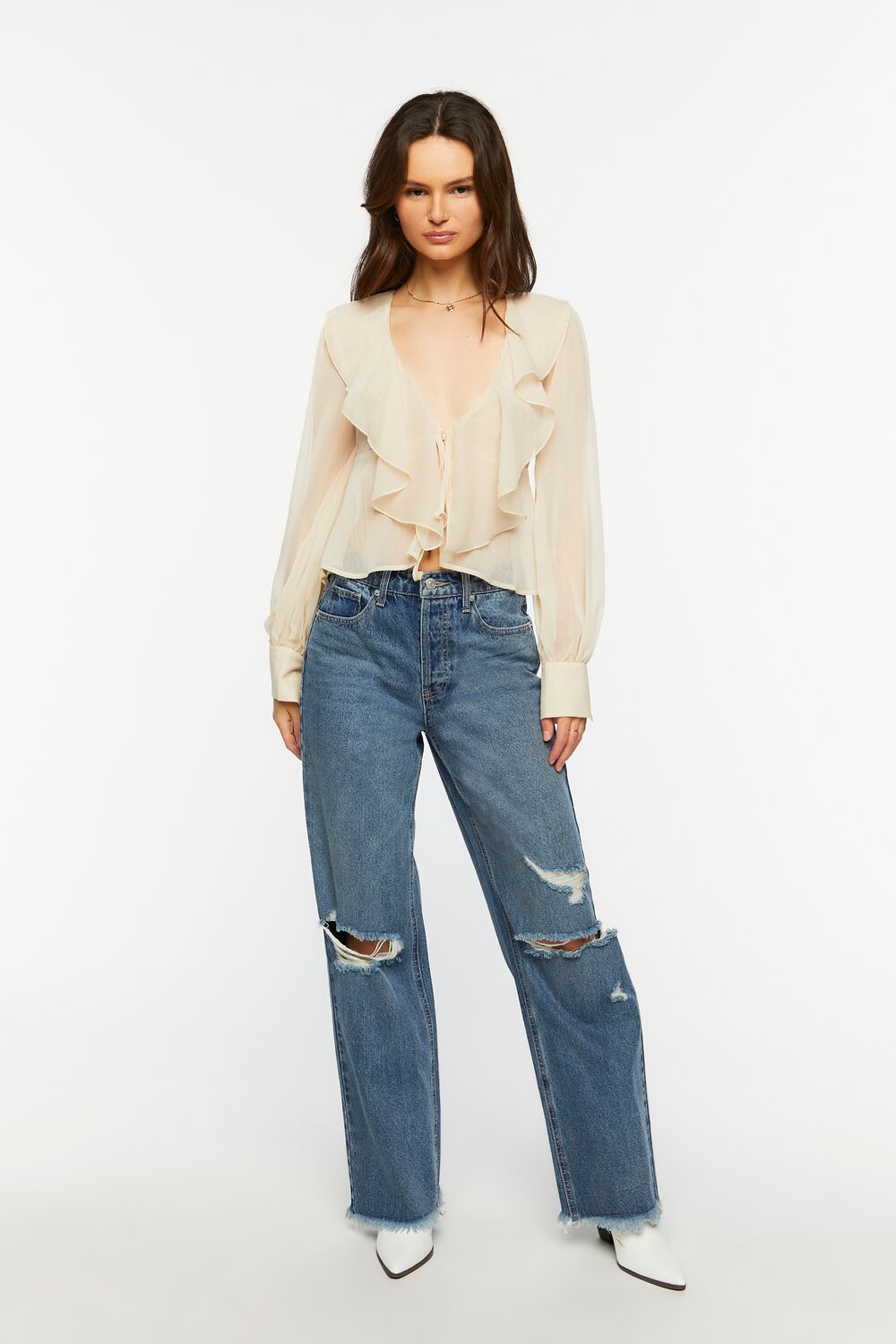 Chiffon Split-Front Flounce Top