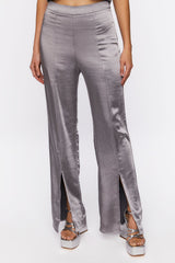 Satin Mid-Rise Split-Hem Pants
