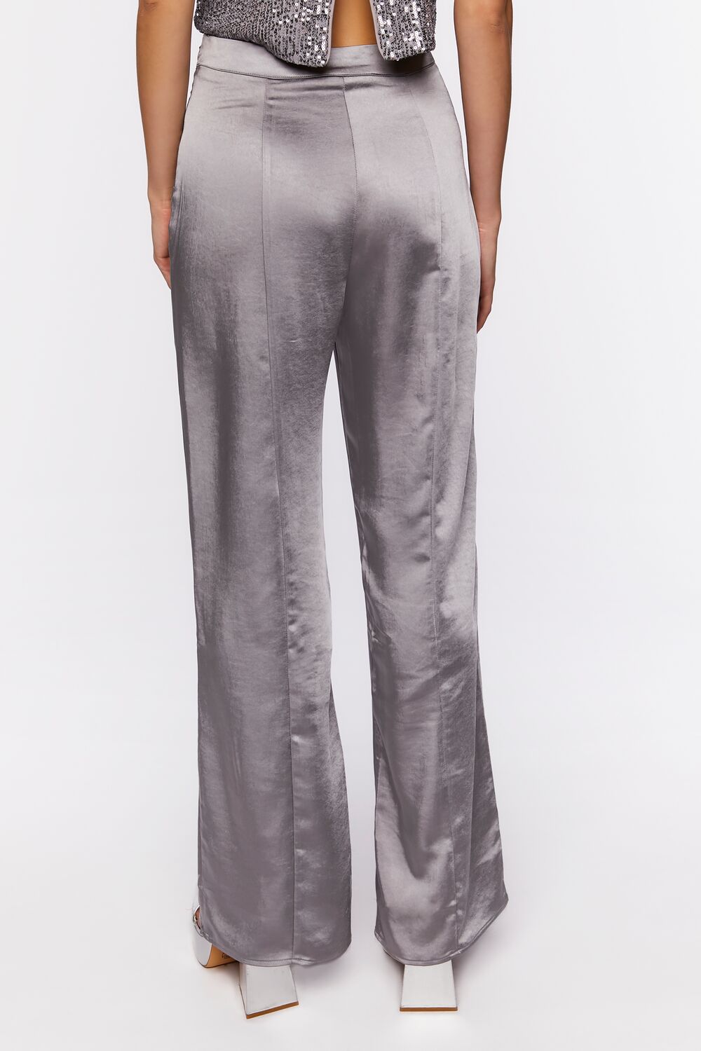 Satin Mid-Rise Split-Hem Pants