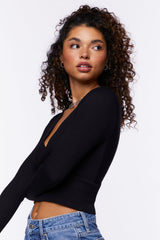 Ribbed Surplice Crop Top
