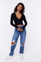 Ribbed Surplice Crop Top