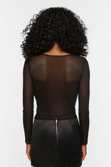 Sheer Mesh Long-Sleeve Top