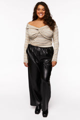 Plus Size Twisted Off-the-Shoulder Striped Top