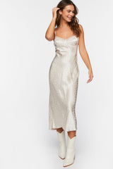 Satin Polka Dot Midi Slip Dress
