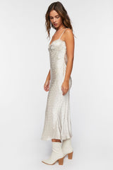 Satin Polka Dot Midi Slip Dress