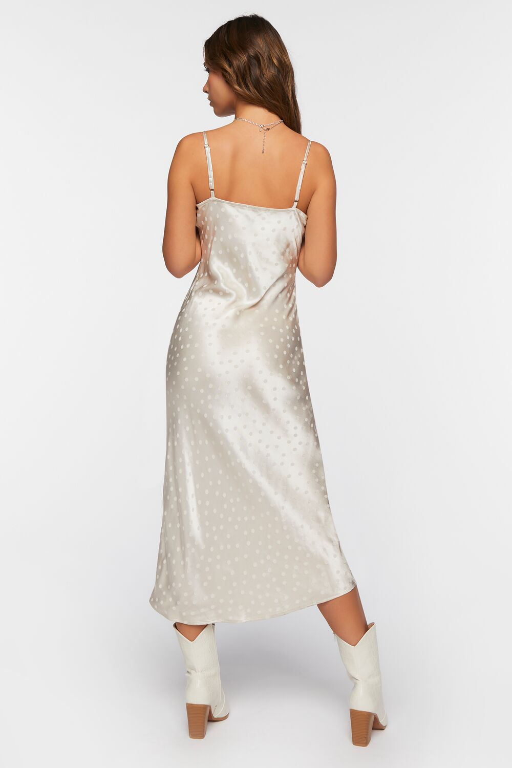 Satin Polka Dot Midi Slip Dress