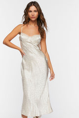 Satin Polka Dot Midi Slip Dress