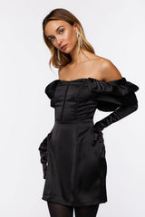 Satin Off-the-Shoulder Corset Dress