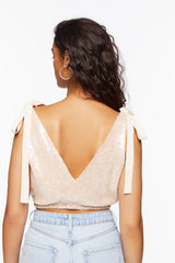 Sequin Tie-Strap Crop Top