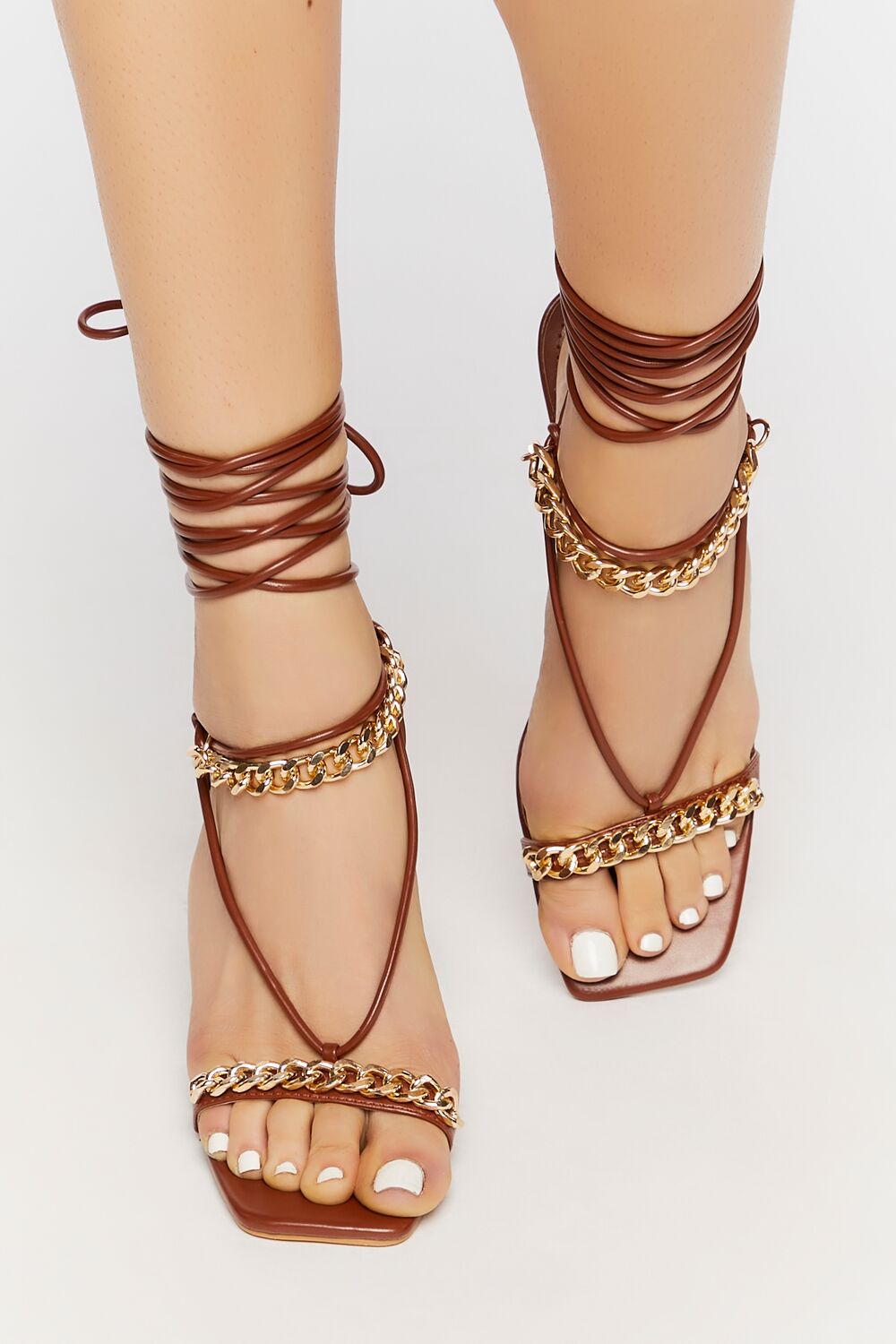 Faux Leather Strappy Chain Heels