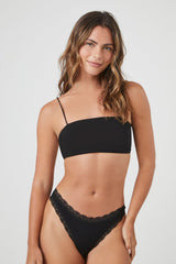 Seamless Lace-Trim Thong Panties