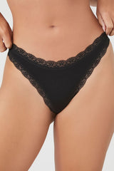Seamless Lace-Trim Thong Panties