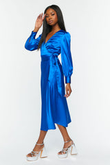 Satin Surplice Wrap Midi Dress