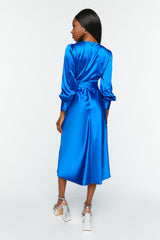 Satin Surplice Wrap Midi Dress