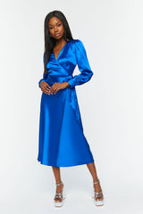 Satin Surplice Wrap Midi Dress