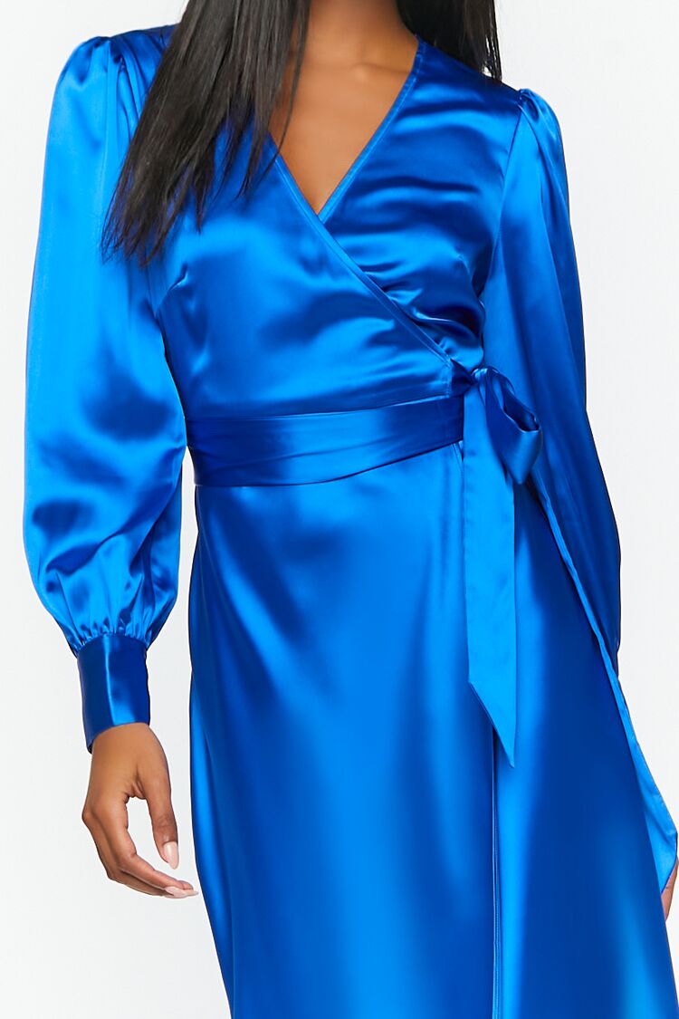 Satin Surplice Wrap Midi Dress