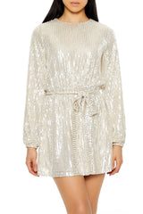Sequin Long-Sleeve Mini Dress