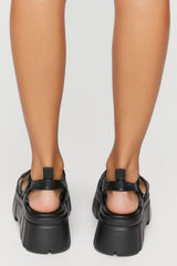 Faux Leather Caged Lug-Sole Sandals
