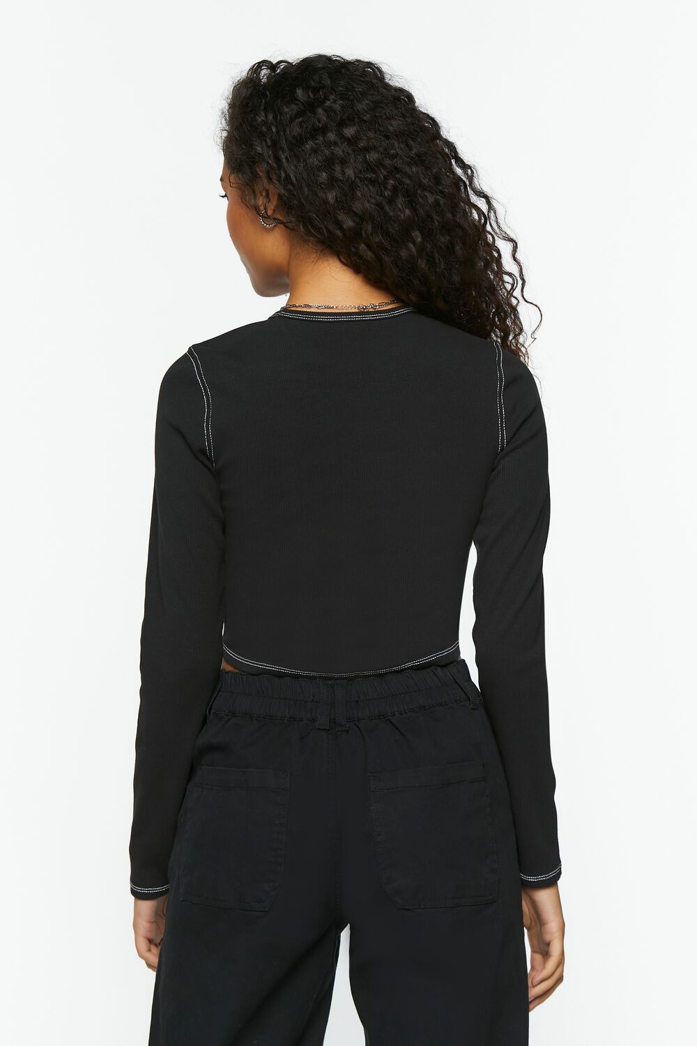 Bustier-Stitched Long-Sleeve Top
