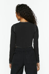 Bustier-Stitched Long-Sleeve Top