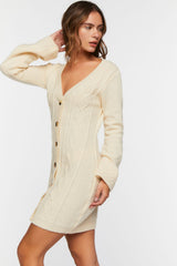 Cable Knit Button-Front Sweater Dress