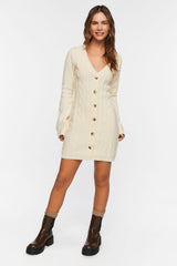 Cable Knit Button-Front Sweater Dress