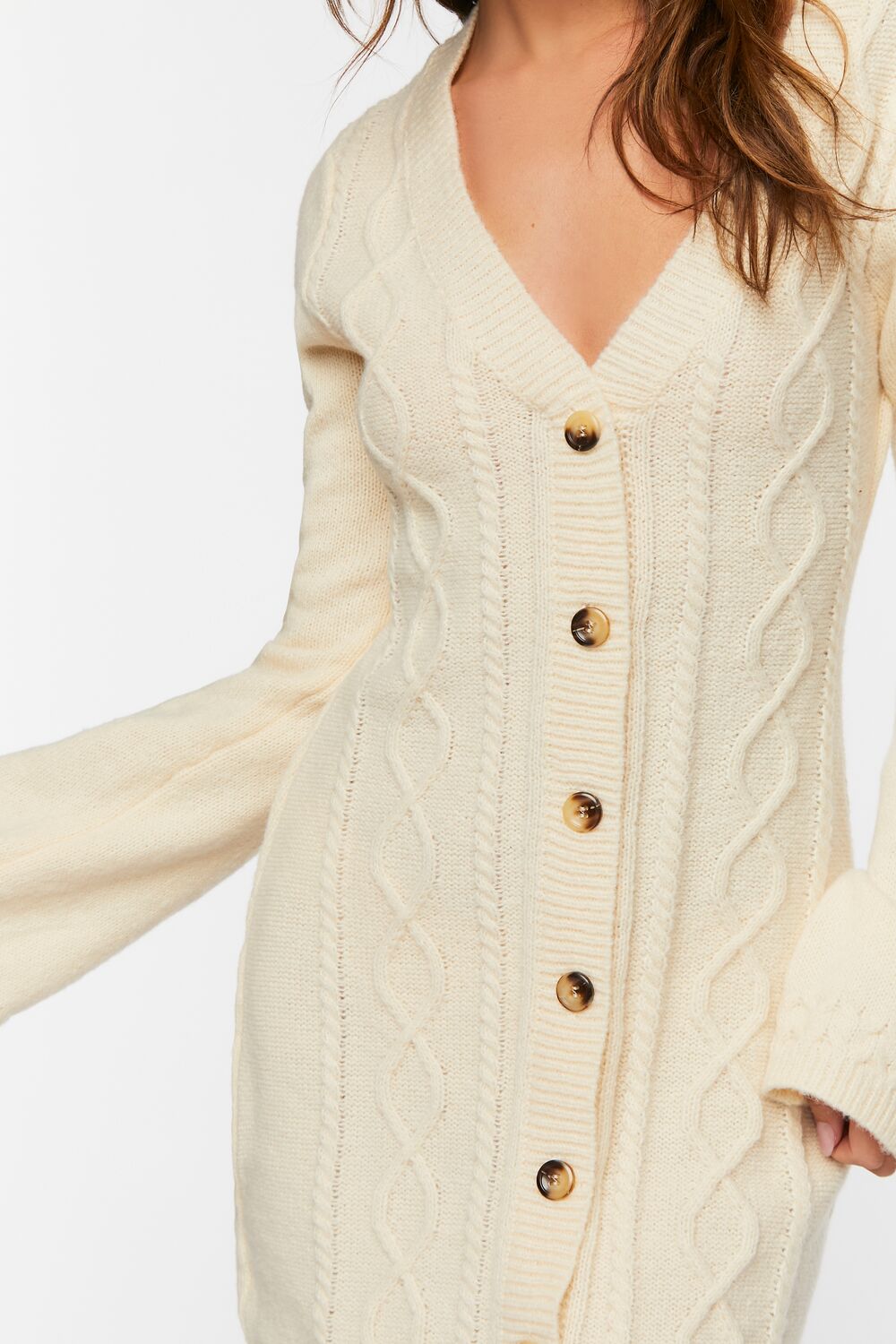 Cable Knit Button-Front Sweater Dress