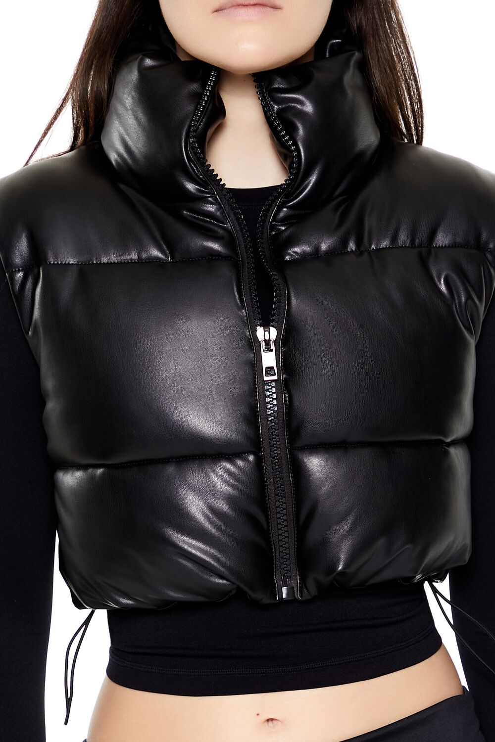 Quilted Faux Leather Cropped Vest