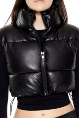 Quilted Faux Leather Cropped Vest